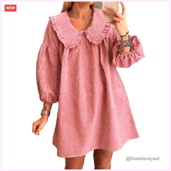 Dresses & Skirts - Babydoll Mini Dress with Puff Sleeves and Doll Collar, Loose Fit